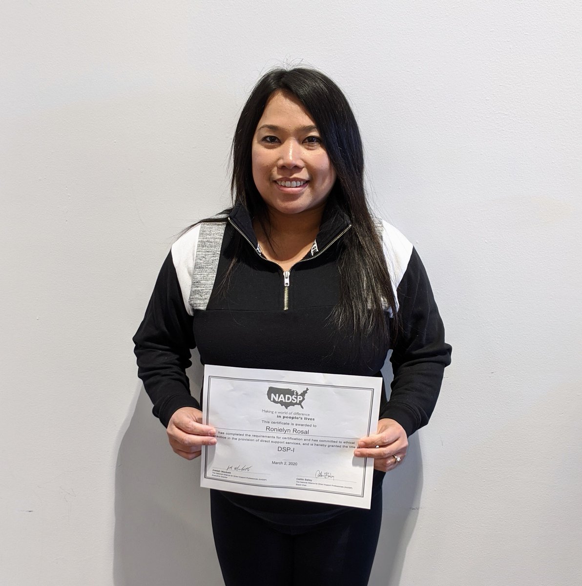 Help us congratulate Ronielyn Rosal! She received her DSP-I certification via @NADSPINC 

Ronielyn noted, "The program helped me realize my impact on the people I support. It also helped me appreciate my worth and growth as a facilitator."