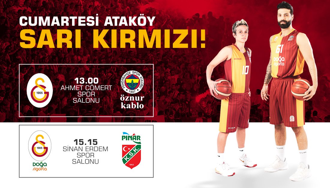 ‼️ Cumartesi günü Ataköy, SARI KIRMIZI ‼️

Takımlarımızın bu hafta sonu oynayacağı kritik maçlarda #HepBeraber salondayız! 🤜🤛

13:00 🆚 Fenerbahçe Öznur Kablo
15:15 🆚 Pınar Karşıyaka

Haydi Ataköy'de Galatasaray basketbolu şölenine! 💛♥️