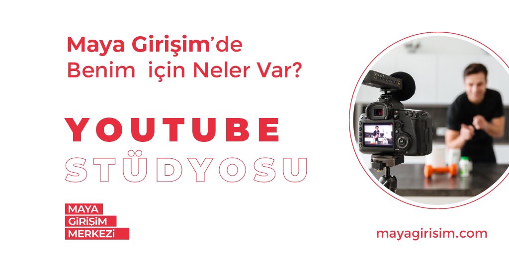 Youtube'da içerik üretmek isteyen herkes için üretim odaklı bir Youtube Stüdyosu ve Maya Girişim Akademi kapsamında Youtube Eğitimleri bulunuyor. Kamera, tripod, aydınlatma, ses yalıtımı gibi ekipmanların yer aldığı Youtube Stüdyosu'nda kaliteli içerikler üretebilirsiniz.