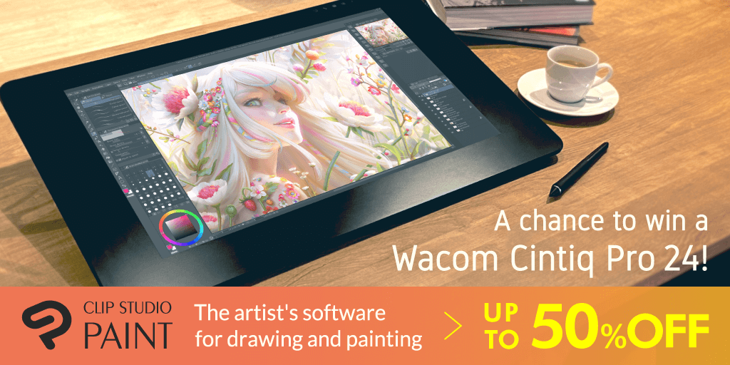 A chance to win a Wacom Cintiq Pro 24! Follow the Clip Studio Paint official account and retweet this tweet for your chance to be the lucky winner of a Wacom Cintiq Pro 24! Learn more about this giveaway and entry rules: clipstudio.net/promotion/give…