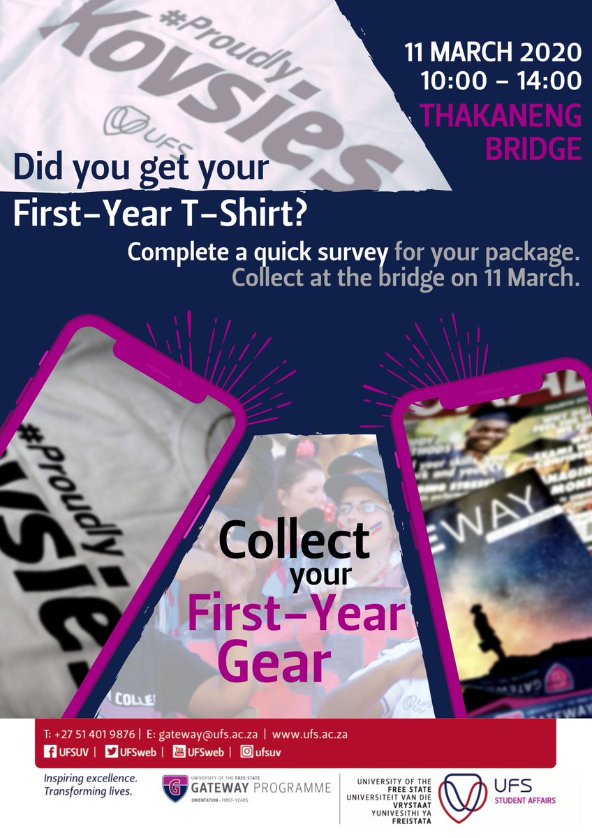 UFSweb's tweet photo. Dear First-year student,

The Gateway Orientation Office would appreciate your feedback on the 2020 Gateway Orientation Programme, kindly complete the survey by clicking on the following link: https://t.co/QRGh61WZdz. 

#UFSGateway https://t.co/UB7e0gKibC