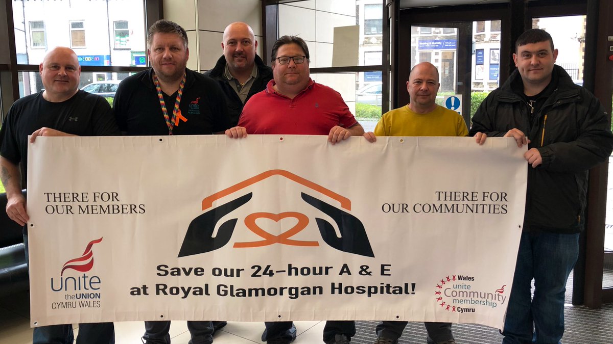 UniteWales's tweet photo. Great to see members from the Welsh Ambulance Service showing support for the campaign to save the 24 hour A&amp;E department at the Royal Glamorgan Hospital. 

They are yet another large group of our members that will be massively affected if the proposals go ahead. #SaveRGHAE https://t.co/kKi0bry4Q4