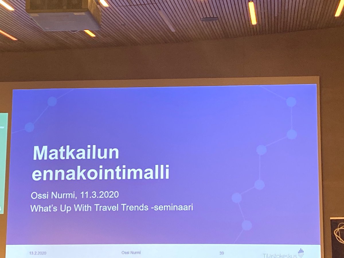 Ossi Nurmi (<a href="/Tilastokeskus/">Tilastokeskus</a> ) is presenting our work on nowcasting tourism flows (also with <a href="/HenriLuomaranta/">Henri Luomaranta</a>) at Visit Finland #traveltrends seminar