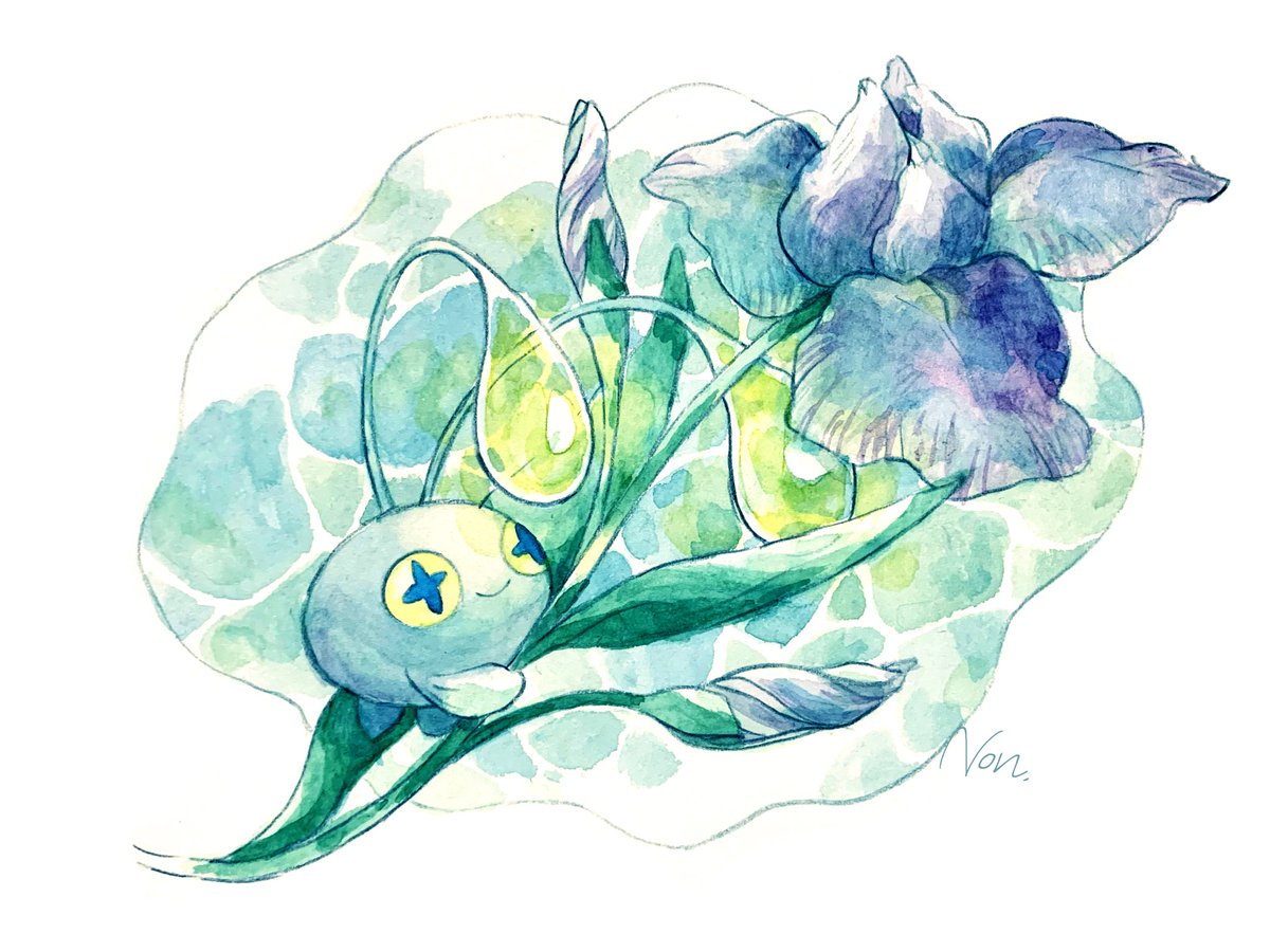 pokemon (creature) no humans smile closed mouth flower traditional media water  illustration images