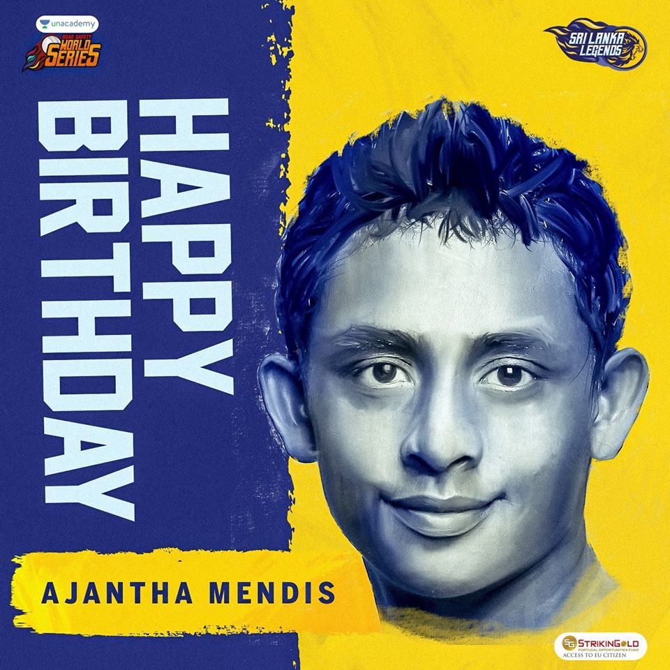 🎂 Our “Mystery Spinner” turns 35 today! 
🎉 Happy Birthday, Ajantha Mendis! 🎉
Drop your good wishes in the comments below. 💬

#YehJungHaiLegendary #TheRoadToSafety #SriLankaLegends #UnacademyRSWS
<a href="/RSWorldSeries/">Road Safety World Series</a> <a href="/Colors_Cineplex/">Colors Cineplex</a> <a href="/justvoot/">Voot</a> <a href="/unacademy/">Unacademy</a>