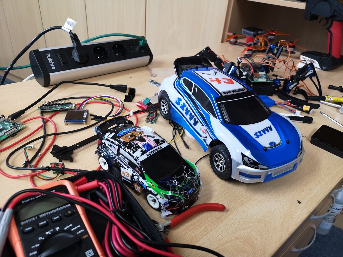 sven_ar's tweet photo. After a longer compulsory break I finally start building robots again. Cars for autonomous driving already arrived. Thinking about hosting robo races on the Odenwald region of Germany. #diyrobocars #autonomousdriving #rccar #raspberry #race #fun #buildrobots #selfdriving https://t.co/4E0a3nGQWh