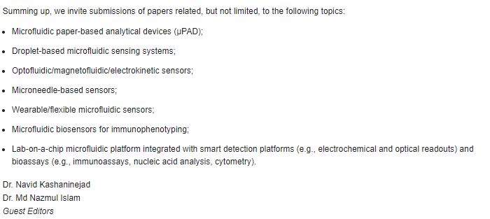 nazmul_bio's tweet photo. I am editing a special issue entitled "Microfluidic Sensors 2020" in the journal @Sensors_MDPI (IF 3.031)! We encourage the submission of relevant original and review articles from #microfluidic community #microfluidicsensor
https://t.co/GvoUAginU9 https://t.co/Vg6eqA71kU