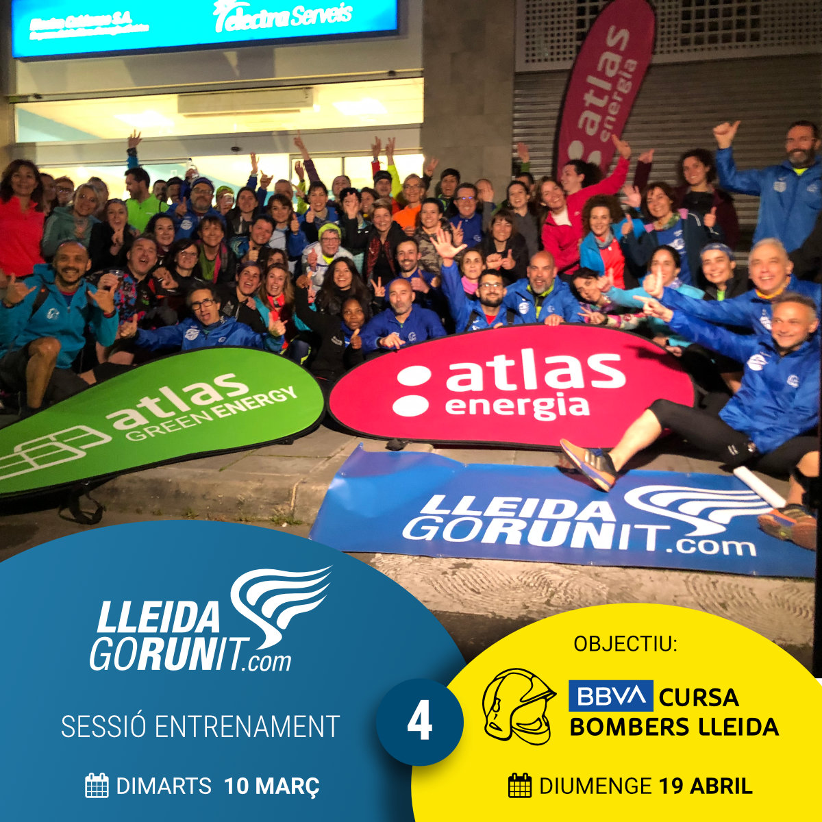Sessió entrenament 4 - Completada!
ATLAS energia "L'energia verda de Lleida". Que ens ofereix a tots els runners la Inscripció a la Cursa GRATIS, si som o ens fem clients d'<a href="/ATLASenergia/">ATLAS Energia</a> 

bit.ly/promocio-atlas

Seguim!
#lleidagorunit #10anysbombers #lleida #running