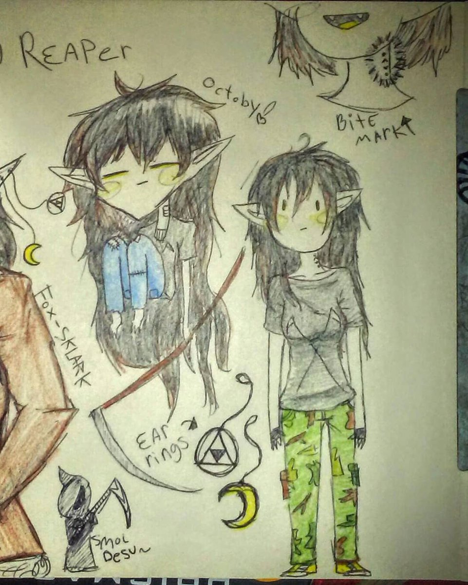 FoxSkylark's tweet photo. well, here are drawins of my very Second OC i made when i was a kid :D
#OctoberReaper https://t.co/cucpnEh8m2