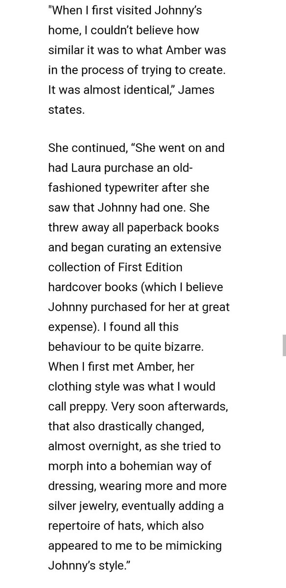 She describes how Amber's personal style would change to mimic that of Johnny's. And how Amber took advantage of Johnny's fame with requests for free clothing.