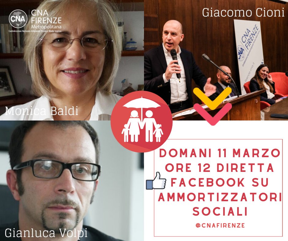 Oggi, alle 12 sulla nostra pagina facebook facebook.com/cnafirenze diretta sugli ammortizzatori sociali disponibili per le aziende in difficoltà causa #coronavirus