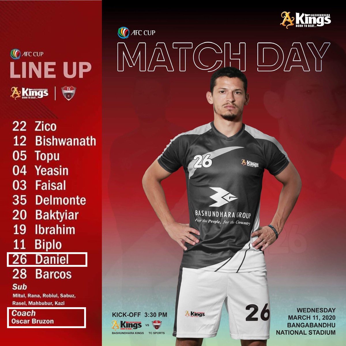 RuizElevenXI's tweet photo. R&G EN @AFCCup🏆
#Group_E
10:30⏰ (h.🇪🇸) 15:30⏰ (h.🇧🇩)
•Debuta el #BashundharaKings🇧🇩 de #ÓscarBruzón🇪🇸 y #JavierSánchez🇪🇸 en la #AFCCup🏆,este es su primer once con el capitán ©️ #26DanielColindres🇨🇷 en el once 🆚 @Tcneverdies🇲🇻.
⚽️🇪🇸🇪🇸🇨🇷👍🏽
#GO_Kings👑 https://t.co/FaKr1BAviK