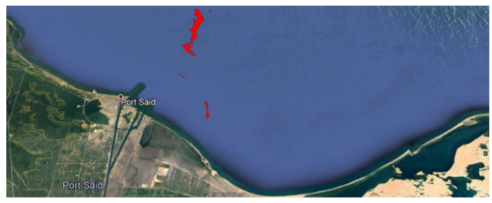 nafcoast's tweet photo. @narsseg   Example of Service Development Plan (SDP) for a detected case of oil spill in the Mediterranean Sea using #Sentinel -1   Radar data NAFCOAST project #GMES&amp;Africa #EO4theAfricaWeWant https://t.co/iMX4bbxIn0
