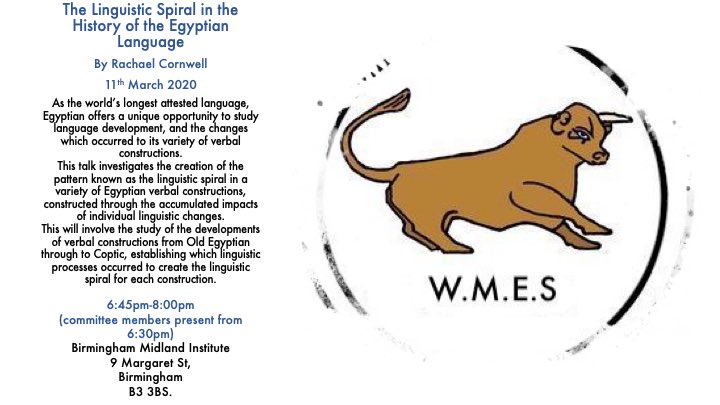 KeleeSiat's tweet image. Tonight! West Midlands Egyptology Society @WMES_ presents @Rach_Cornwell Rachael Cornwell: The Linguistic Spiral in the History of the Egyptian Language March 11th, 2020. #egyptianlanguage #wmes #westmidlands #egyptology #language #ancientEgypt #Birmingham wmegyptology.wordpress.com/talks/