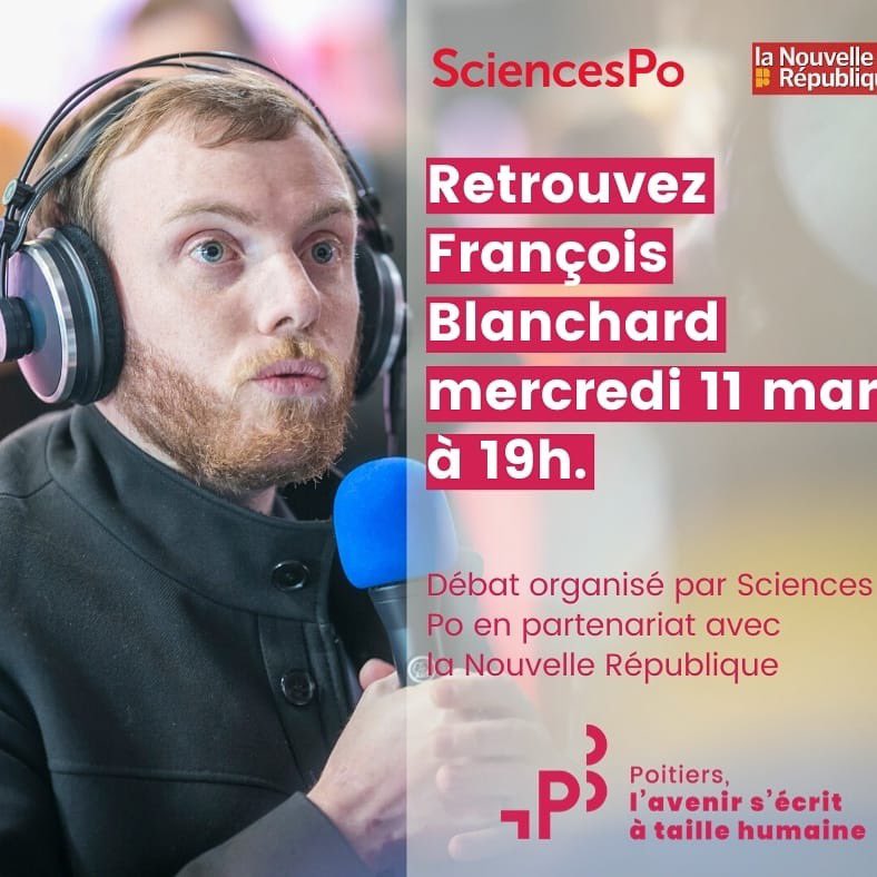 FraBlanchard's tweet photo. Je représenterai ce soir notre liste #Poitiers, l’avenir s’écrit à taille humaine menée par #AlainClaeys2020 lors du débat organisé par @sciencespo en partenariat avec @nrpoitiers. Je parlerai entre autre de l’#ecoville que nous voulons et d’engagement des jeunes https://t.co/gcxEIK3C1L
