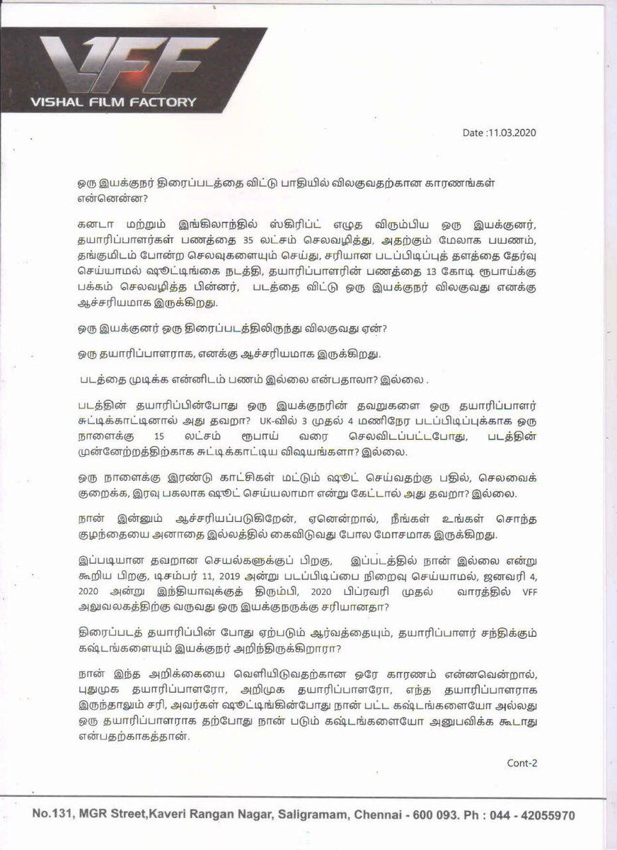 VishalKOfficial's tweet photo. The sole purpose of the statement is not to tarnish one's image but is only to make sure that nobody falls prey to such people especially Producers

Seeking your blessings &amp; wishes for my directorial debut &amp; hoping to do the best as a Director

#Thupparivaalan2 #VishalDirection1 https://t.co/5CnGYlmsrD