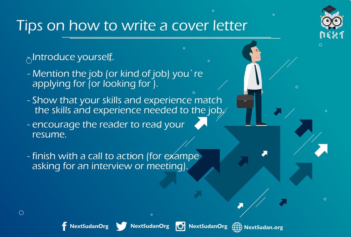 NextSudanOrg's tweet photo. #Next_Tips
Next tip of the day:
Many find trouble when they see in a job application that they must write a cover letter... Today's tip will show you how to write one!
#NextInitiative https://t.co/Ba8OPs1lWq