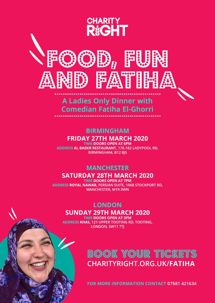 fatihaelghorri's tweet photo. Food, Fun and Fatiha (that’s me! ME!!!)
27/03 Birmingham 
28/03 Manchester
29/03 London
#charityrightuk
#comedyforcharity
#laughtforcharity
#ladiesonlynight
#comedyinbirmingham
#comedyinmanchester
#comedyinlondon
#foodfunandfatiha https://t.co/wKaN0pQGjB
