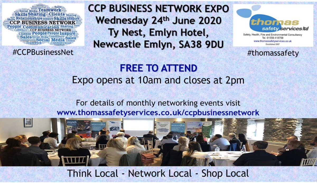 CCPBusinessNet's tweet photo. Date for the diary 24th June CCP Business Network Expo - Ty Nest, Emlyn Hotel, Newcastle Emlyn, SA38 9DU FREE attendee entrance 10am to 2pm. Tickets at https://t.co/L9Rf7oMr4T #thomassafety #CCPBusinessNet #EmlynHotel #UnitedStudios1 #businessinfocus #WorkwaysPlus #ResolveCompute https://t.co/SsS3F9aWIn