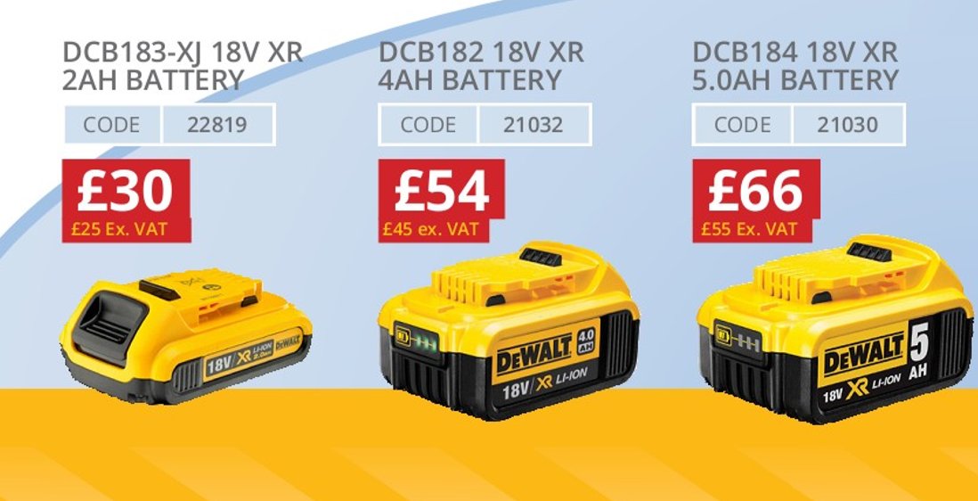 GeminiSupplies's tweet image. You can purchase DeWalt batteries on their own for a great price.

Remember, too, that they're part of the Build Your Own Kit deal in the current Big Offers.

#ToolSaver