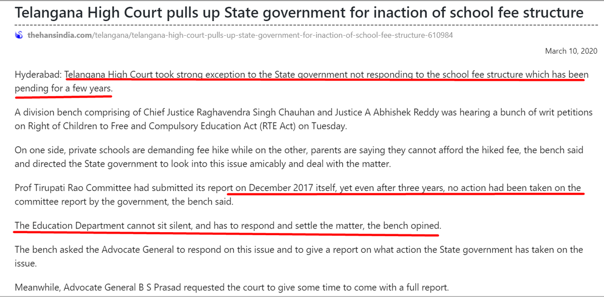 Pavanstweetz's tweet photo. TS Govt pulled up again by Hon'ble HC for not ACTING on #SchoolFeeRegulation even after three Yrs of Prof Tirupati Rao Committees report.

https://t.co/MzTewrzdYM  
#TRSCrimes #TRSFailedTelangana #TRSNeglectsEducation #TSNeglectsEducation #SaveEducationinTS
#TRSCheatParents https://t.co/lLPeDLiFGR