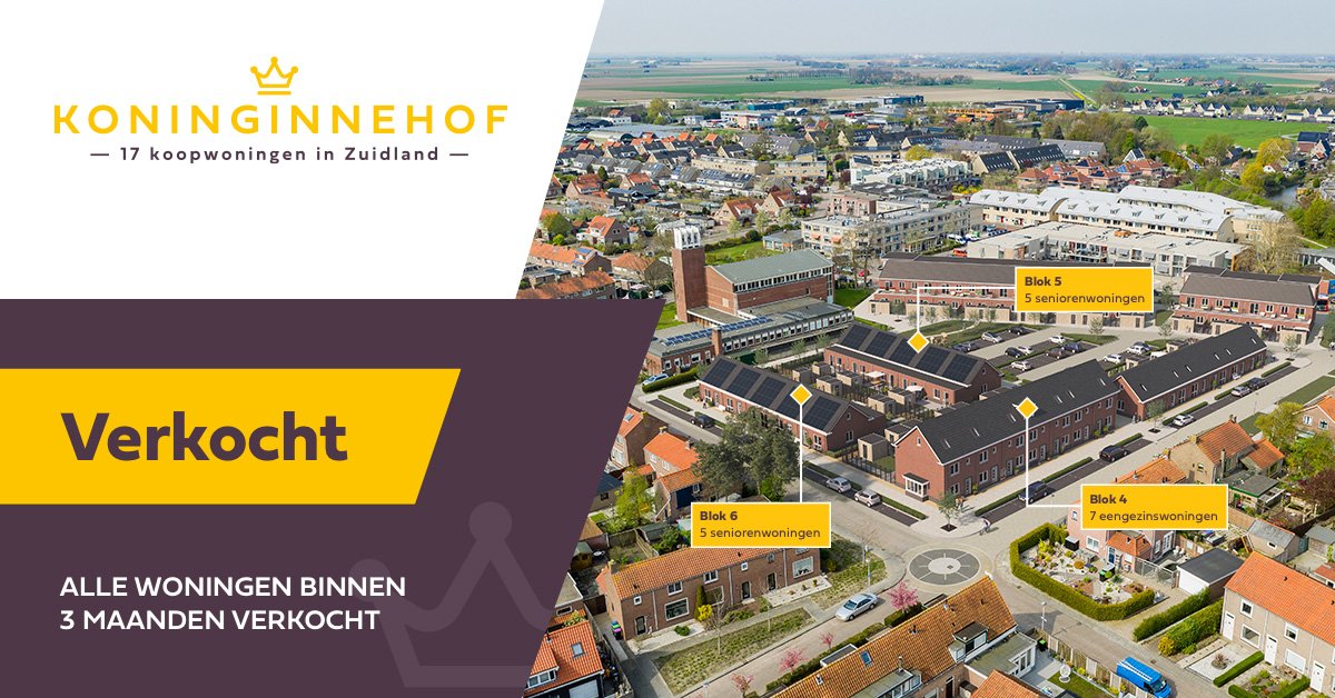 Binnen 3 maanden tijd zijn alle woningen van het project Koninginnehof in #Zuidland verkocht. Wij wensen de kopers heel veel plezier met alle voorbereidingen en uiteraard met het wonen in Zuidland. #Nieuwbouw #Woningen