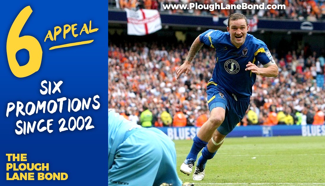TheDonsTrust's tweet photo. The #PloughLaneBond is well on its way to £6million. 
(That’s £1m for every promotion since 2002!)
Earn returns of up to 4% on £1,000+ at https://t.co/qHIUOTLP3c or invest £50+ at https://t.co/0KzRBUDCLN to help us #BringTheDonsHome #6Appeal https://t.co/aizZF5AIHE