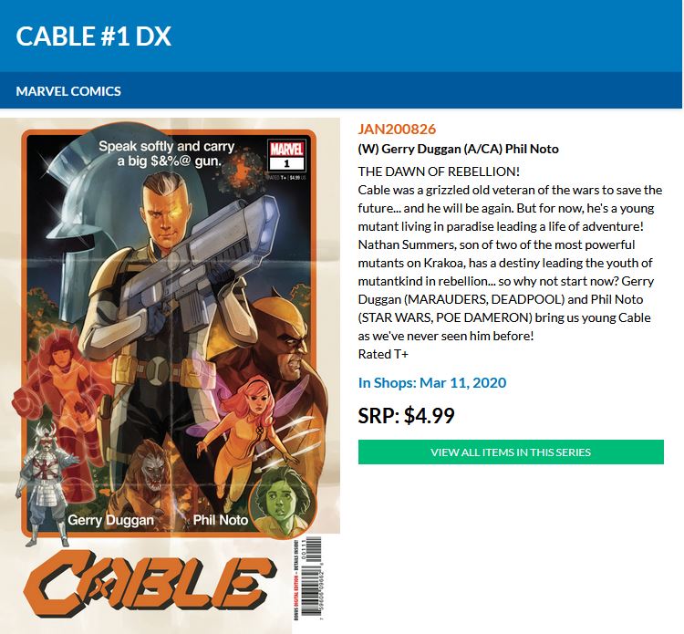 Cable was a grizzled old veteran of the wars to save the future... and he will be again. But for now, he's a young mutant living in paradise leading a life of adventure! <a href="/GerryDuggan/">Gerry Duggan</a> and <a href="/philnoto/">Phil Noto</a> bring us young Cable as we've never seen him before! Out today at your LCS