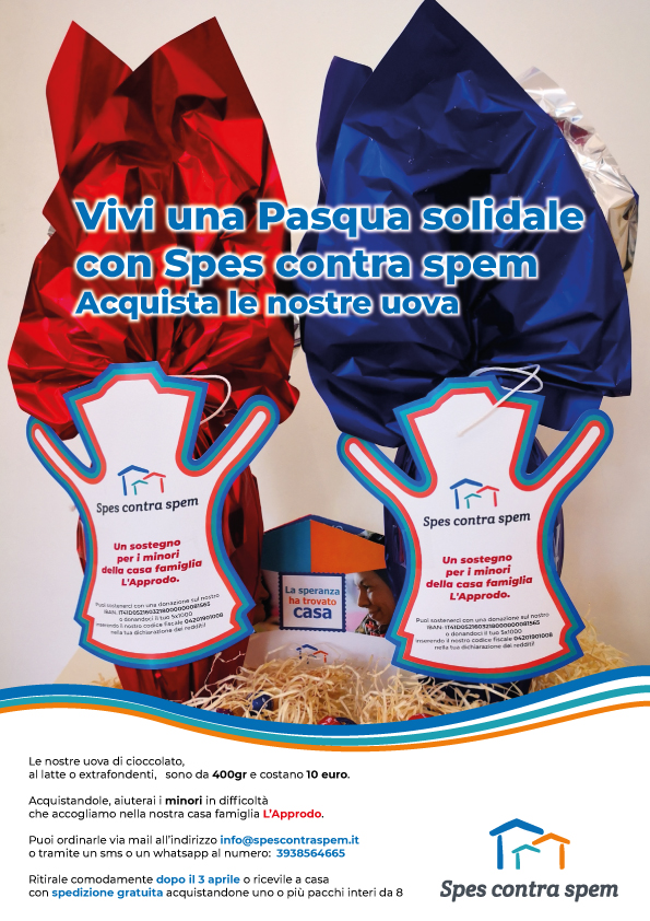 Le nostre uova solidali sostengono la casa famiglia L’Approdo per minori in difficoltà. Si possono ordinare da casa via mail info@spescontraspem.it o tramite sms/whatsapp al numero 3938564665 e ritirarle comodamente DOPO IL #3APRILE #iorestoacasa