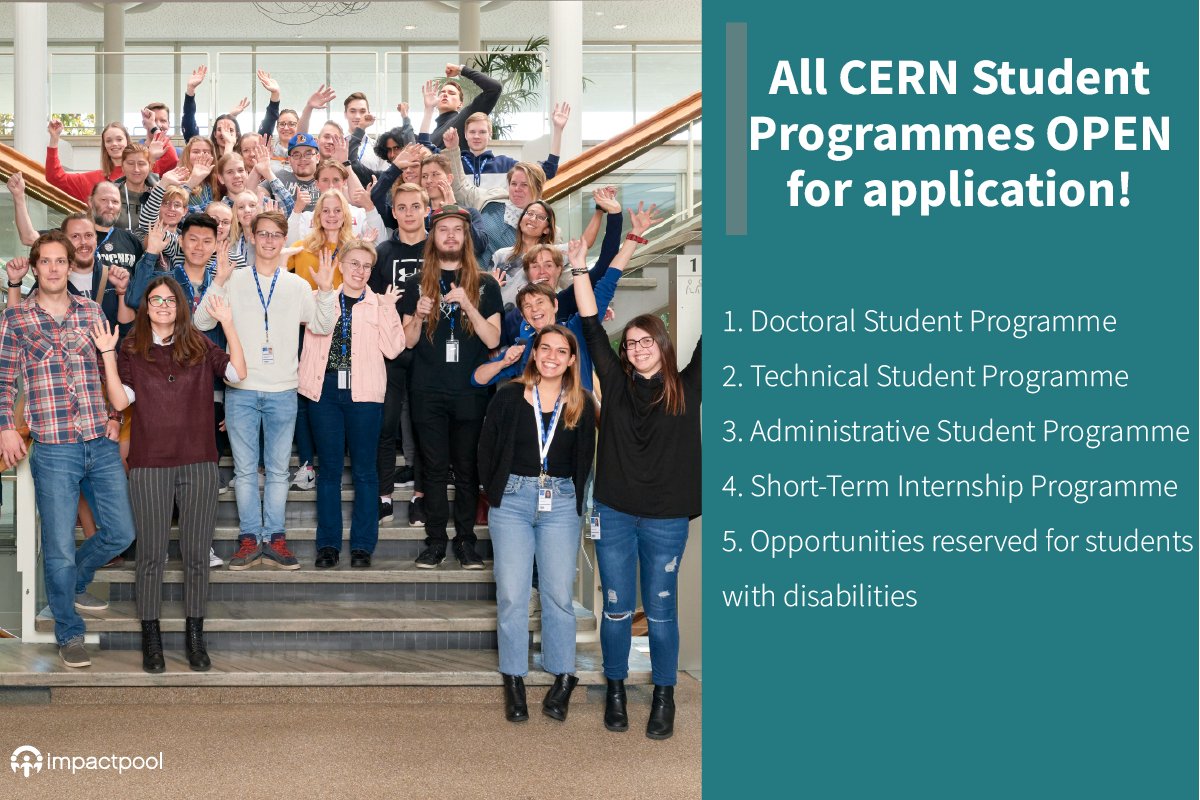 impactpool's tweet photo. DON'T miss the chance to apply to @CERN's PAID #studentprogrammes this year! CERN welcomes talents from a wide range of fields, not just Physics! Read more and APPLY HERE π https://t.co/lIgndxnpT6 https://t.co/3iIqnN7QbM
