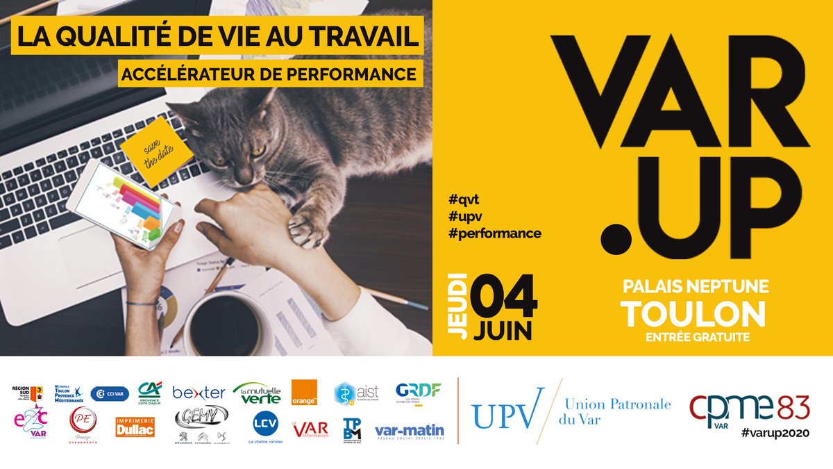 Var Up (@varup83) on Twitter photo ❗Report de #varup2020 dans le cadre des précautions sanitaires liées au #COVID19 ❗
➡ RDV le jeudi 4 juin 2020 au Palais des Congrès Toulon Neptune pour la 18e édition sur la Qualité de vie au travail, accélérateur de performance
#QVT #Var #entreprises 
ow.ly/C2H250yIQLg ❗Report de #varup2020 dans le cadre des précautions sanitaires liées au #COVID19 ❗
➡ RDV le jeudi 4 juin 2020 au Palais des Congrès Toulon Neptune pour la 18e édition sur la Qualité de vie au travail, accélérateur de performance
#QVT #Var #entreprises 
ow.ly/C2H250yIQLg