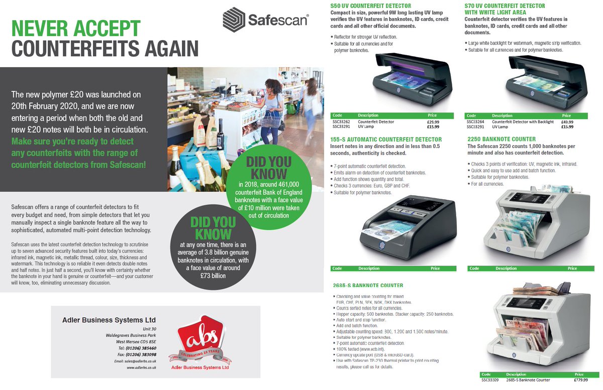adlerbs's tweet photo. #DidYouKnow at any one time, there is an average of 3.8 billion genuine banknotes in circulation, with a face value of around £73 billion 💷 Check out our latest deals on Safescan counterfeit range 👇 #specialoffers #safescan #counterfeitdetector https://t.co/ivlynGzf8c