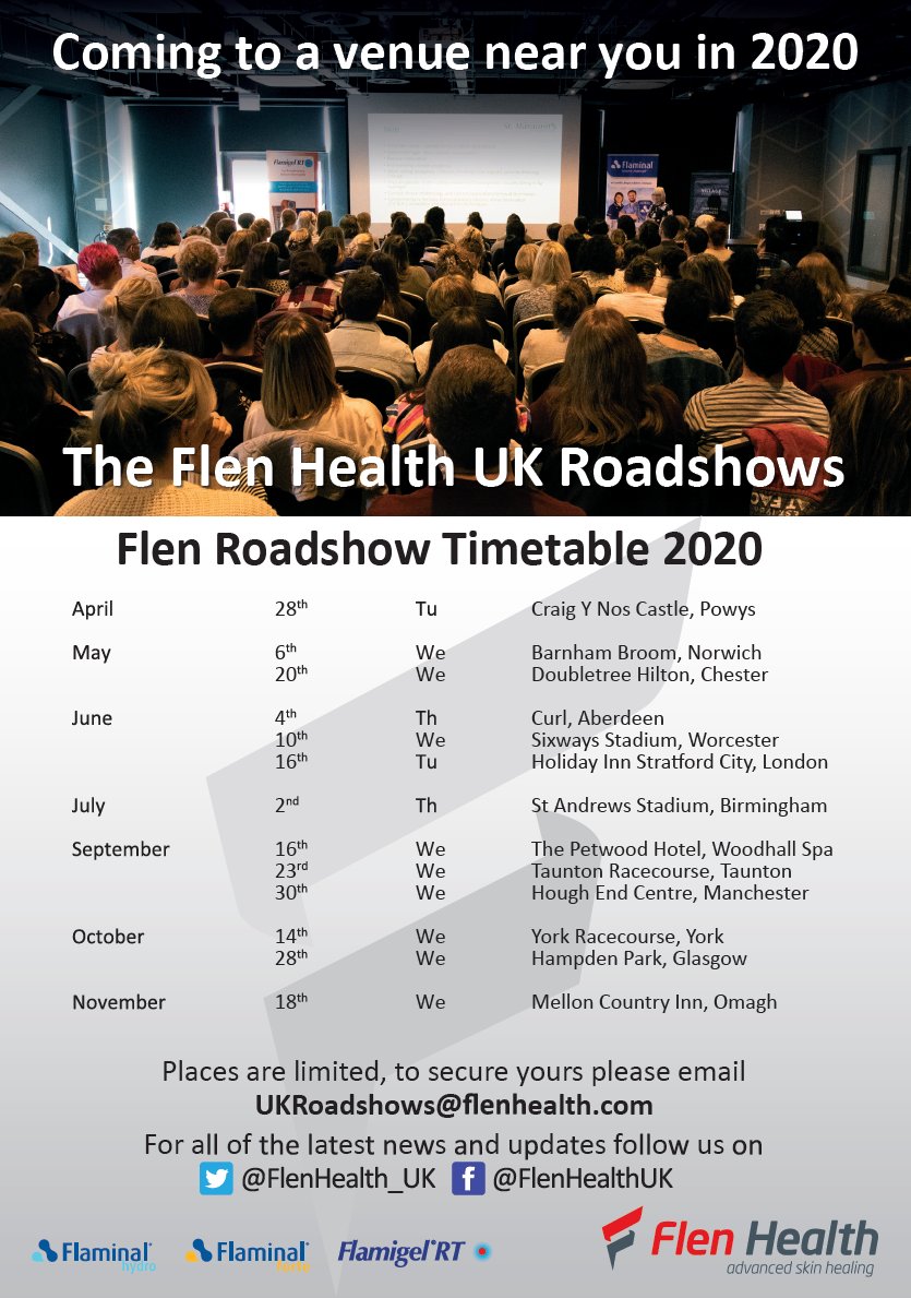 We are proud to announce our Roadshows are back for 2020. The free to attend events will cover, antimicrobial resistance in wound care, shared cared and lower limb wounds. Dates/Venues and details on how to register below. #IAmFlenHealth #TissueViability #Woundcare #Education