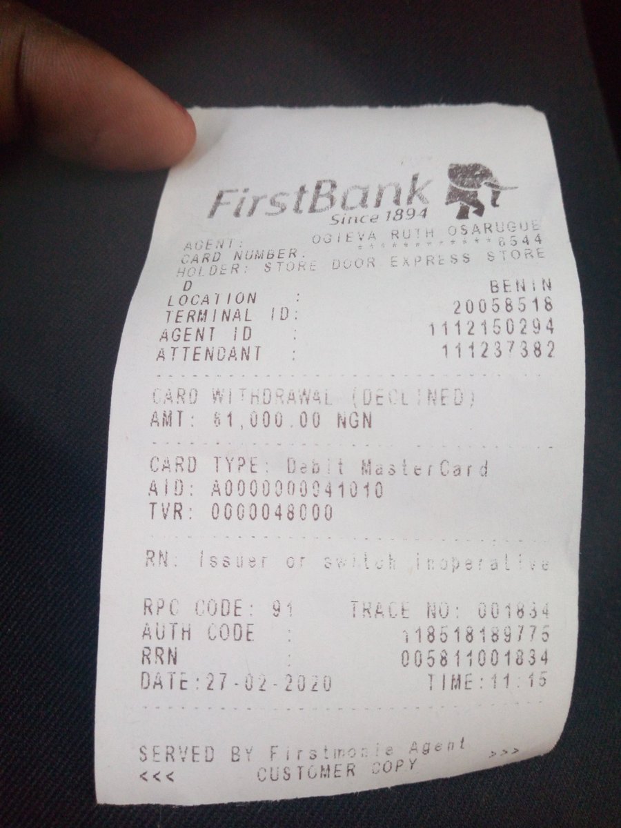 queenjey_abikwi's tweet photo. Dear @cenbank its two weeks since I was debited by @FirstBankngr POS of 61,000naira after it read 'Declined' with my @ZenithBank card. My money is yet to be reversed since 27th of February 2020. Please kindly help with the reversal process. https://t.co/Eh1sNhTGWl
