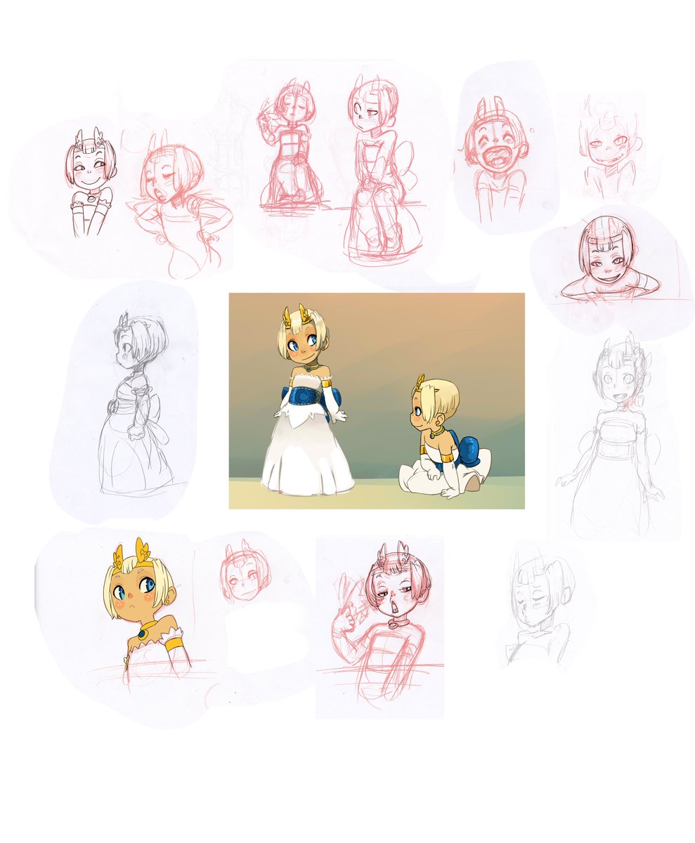 Some doodles of Lilotte (who was a princess in the early version) 