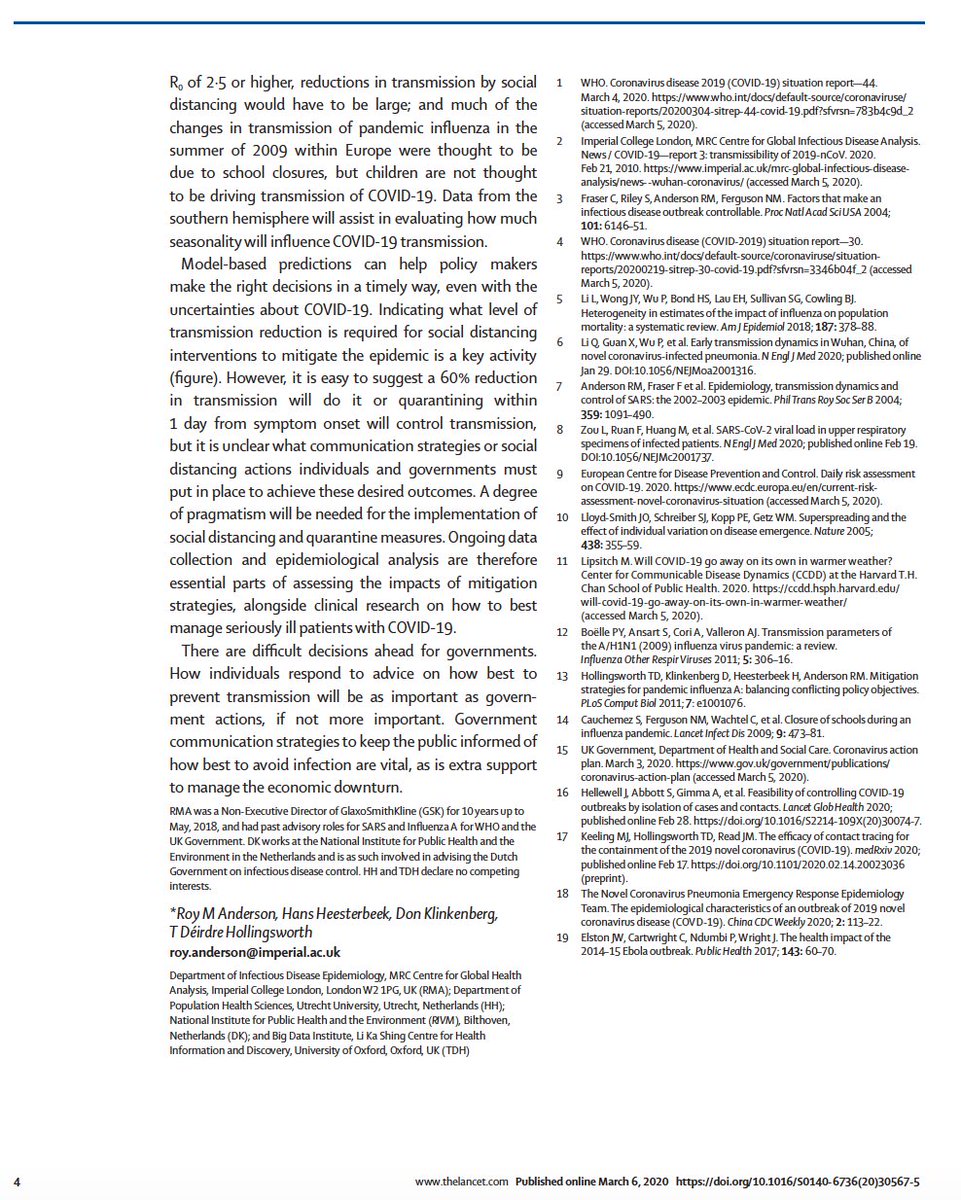 skathire's tweet photo. Terrific must-read @TheLancet on COVID-19 epidemiology

Did you know: 

"A simple calculation gives fraction likely to be infected without mitigation. This fraction is roughly
1–1/R0. With R0 values for COVID-19 in China around 2·5...~60% of population would become
infected." https://t.co/MG7R0ssyVf