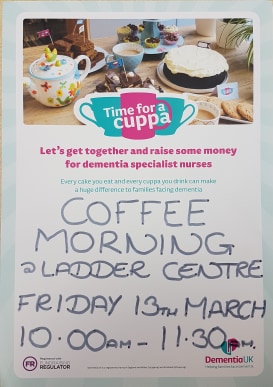 FerryhillLadder's tweet photo. Coffee Morning at Ferryhill Ladder Centre between 10am &amp; 11.30am on Friday 13th March 2020 in aid of Dementia UK. Please call in we would love to see you. #ferryhill https://t.co/7wNYRksEDQ