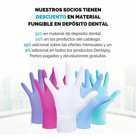 ServiceHsg's tweet image. Nuestros socios tienen descuento en material fungible en depósito dental.
35% en material de deposito dental. 25% en los productos del catálogo, 15% adicional sobre las ofertas mensuales y un 2% adicional en todos los productos Dentsplay. Portes pagados y devoluciones gratuitas.