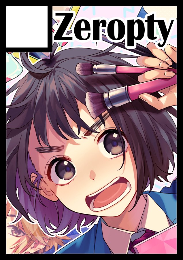 black border border 1girl open mouth short hair school uniform pen  illustration images