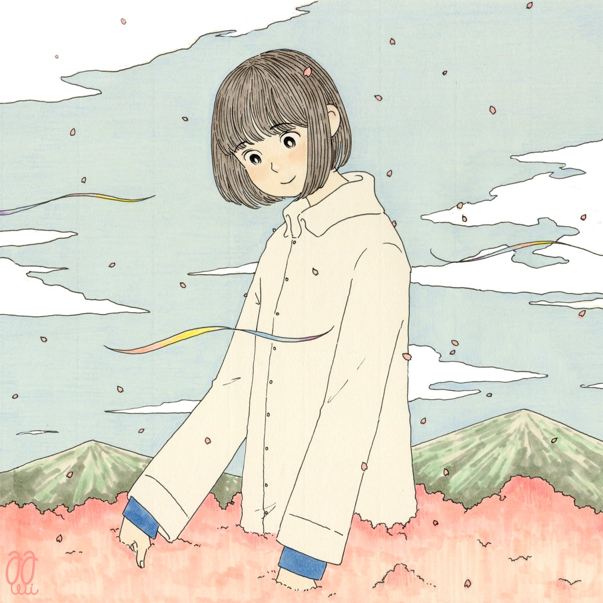 イラスト 春の風を吹く あわいのイラスト