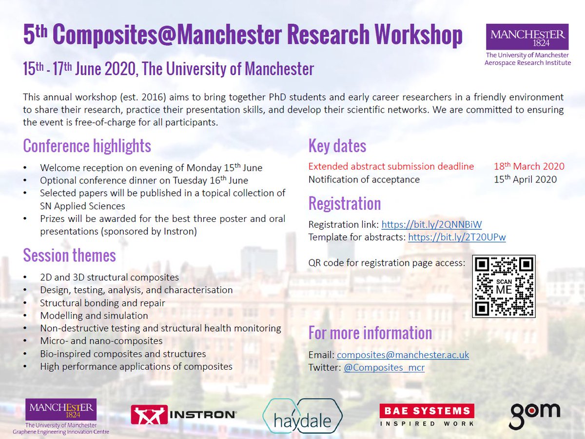 The clock is ticking! Deadline for abstract submission is next WEDNESDAY! 

Register to participate and submit your abstract now at bit.ly/2QNNBiW
#callforabstract #composites #manchester