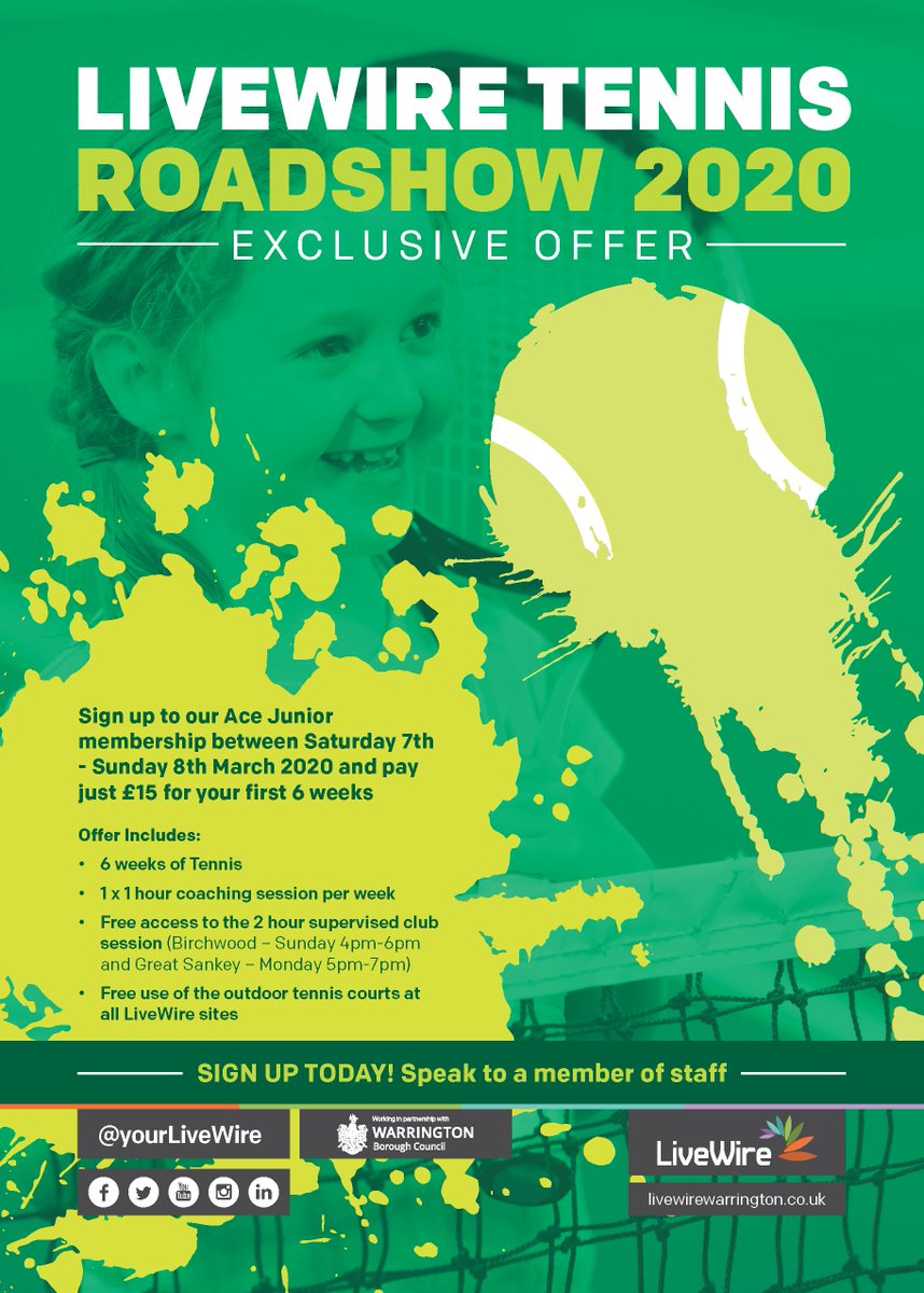 YourLiveWire's tweet photo. 🎾EXCLUSIVE OFFER 🎾 it's your last chance to get this exclusive offer! Sign up to our Ace membership for just £15 for your first 6 weeks and MORE 👇👇👇

Call our team today on 01925 458130 to  sign up https://t.co/aafaithQqA