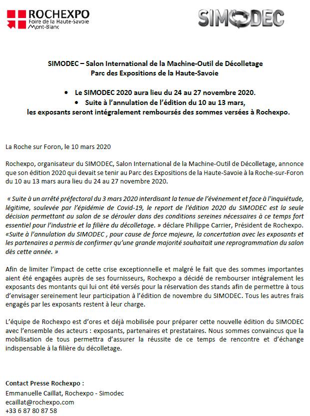 MCE_Metrology's tweet photo. Report du salon @SIMODEC74 du 24 au 27 Novembre 2020 à la Roche sur Foron

Découvrez le communiqué officiel des organisateurs.

#coronavirus #industrie40 #décolletage #hautesavoie https://t.co/3ECCbUMUEb