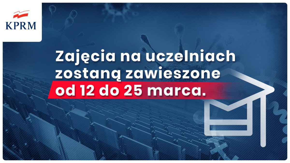 PremierRP's tweet photo. ❗ Zajęcia na uczelniach zostaną zawieszone. 
➡️ Komunikat @NAUKA_GOV_PL: https://t.co/KoN1fR5iUH https://t.co/W4sm1HdJlU