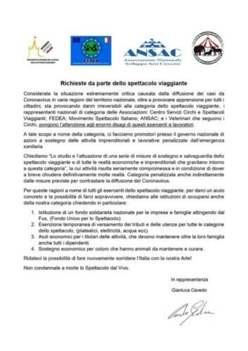 circusfans_ita's tweet photo. Lo spettacolo viaggiante scende in campo e chiede aiuti per l'intera categoria #fFEDEA #ANSAC #CentroServiziCirchieSpettacoliViaggianti #circhi #Circo #circus #cirque #coronavirus https://t.co/JjvH0jyKuX https://t.co/4G8CJ9gcF8
