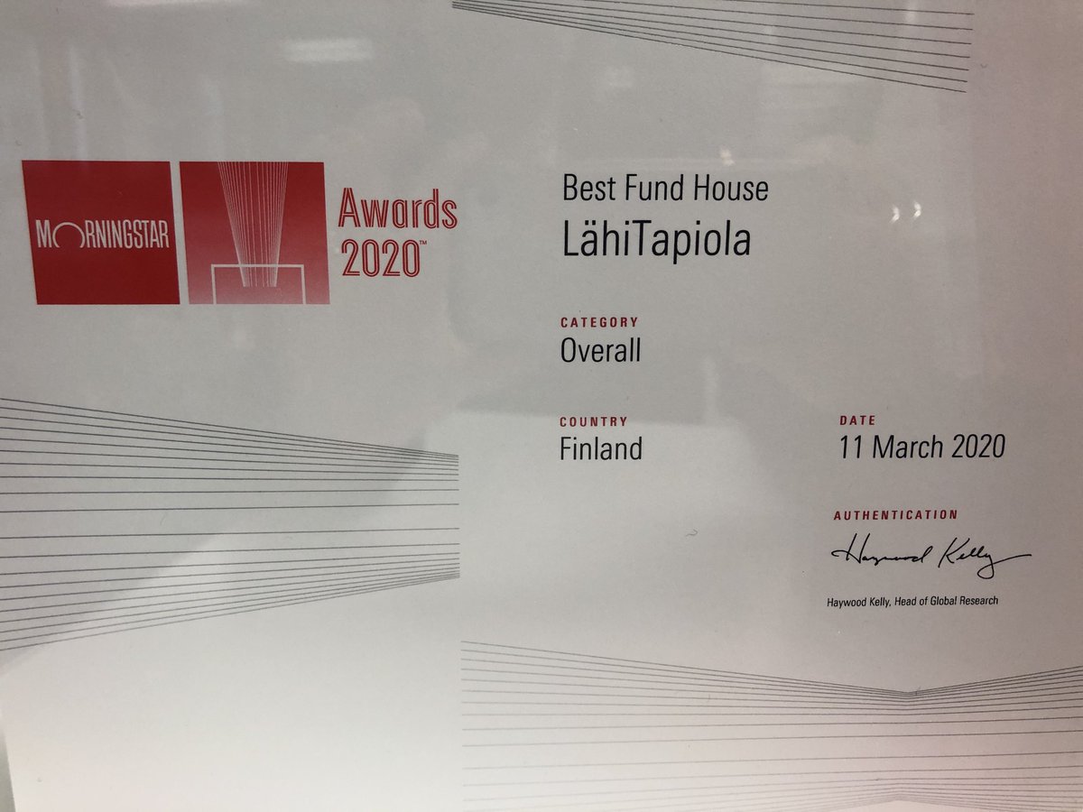 Upea tunnustus meidän salkunhoidon huikeasta osaamisesta! Paras rahastotalo Suomessa 2020!!!!! 💪🏻💪🏻💪🏻💪🏻💪🏻 #lähitapiola #sijoittaminen #morningstar