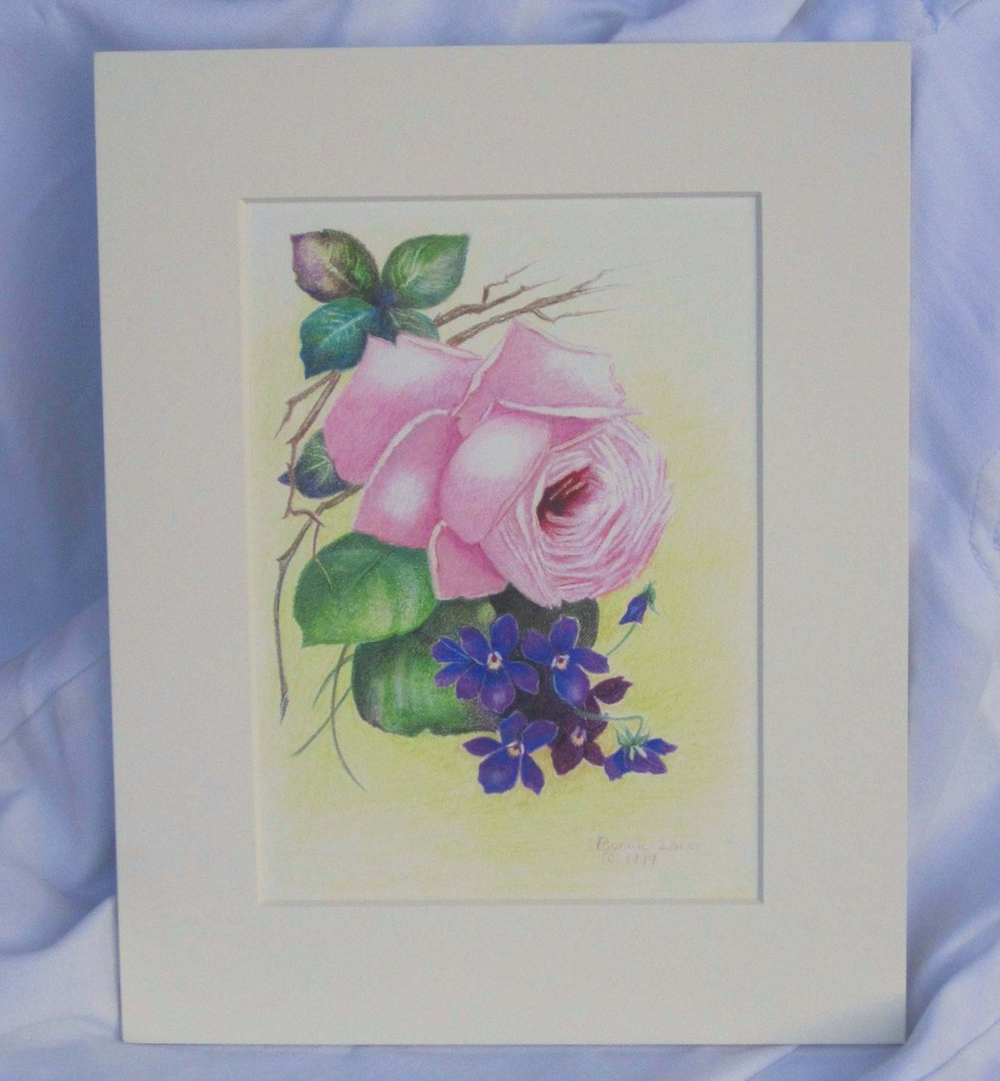 Rose Limited Edition Fine Art Print - 'Rose With Violets' -  Handmade - Retouched w/Colored Pencil Laser Print - Free Shipping etsy.me/2QVCqGc #artoftheday #fineart #Handmade #ArtistOnTwitter #TMTinsta #fineartforsale #FloralArtPrint