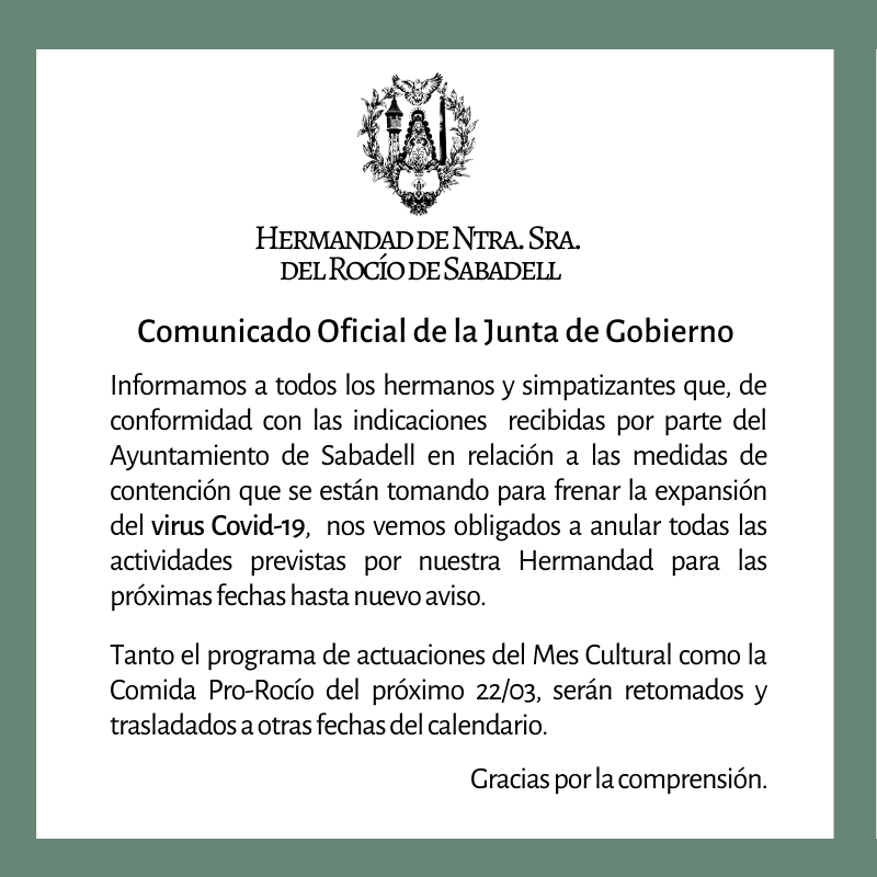 COMUNICADO OFICIAL DE LA JUNTA DE GOBIERNO

ANULACIÓN DE ACTIVIDADES