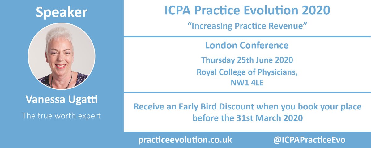 Vanessa Ugatti from <a href="/trueworthexpert/">Vanessa Ugatti</a> will be speaking at Practice Evolution 2020 with her presentation on "Increasing Practice Revenue." Don't forget to book your tickets! #London #PracticeEvolution ow.ly/Gpw930q8pBu