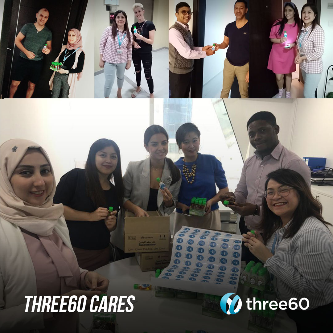 Three60C's tweet photo. Three60 team in Abu Dhabi got together to distribute 8,000 bottles of hand sanitizers as part of the Covid-19 (Corona) awareness campaign in the communities that we manage in Reem Island.

#CommunitiesManagement #Three60Communities #Three60Cares https://t.co/J9X6sVAXMx